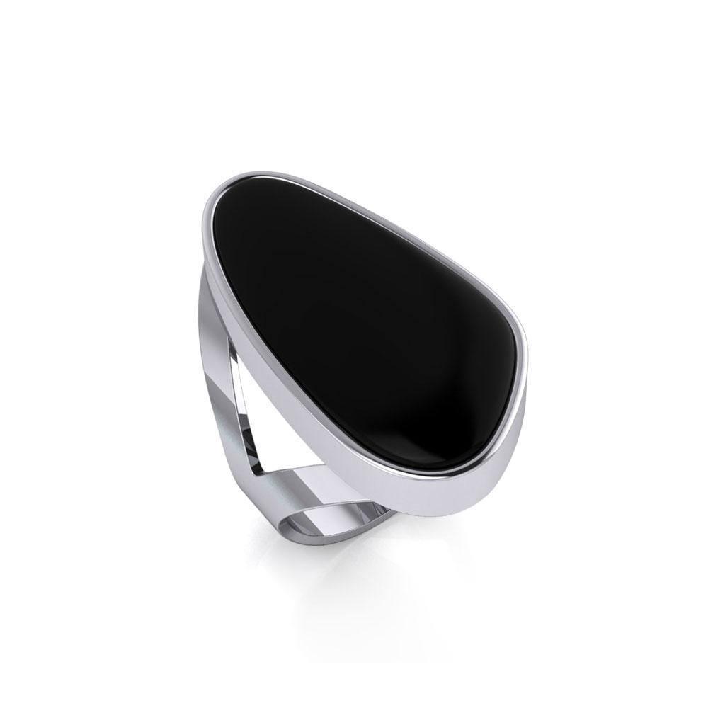 Modern Abstract Inlaid Silver Ring TRI512 Ring