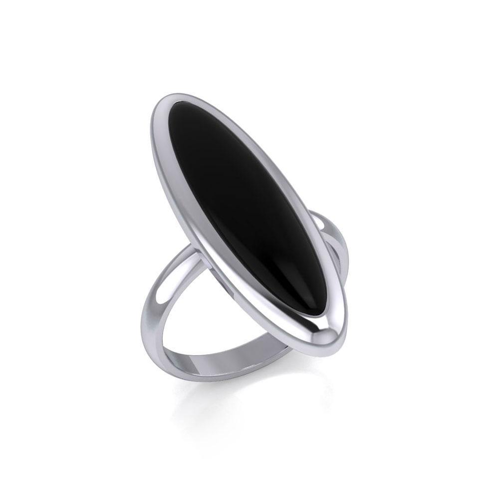 Modern Long Oval Inlaid Silver Ring TRI513 Ring