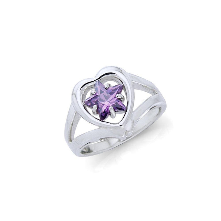 Designer Elegant Cubic Zirconia Star and Heart Ring TRI728 Ring