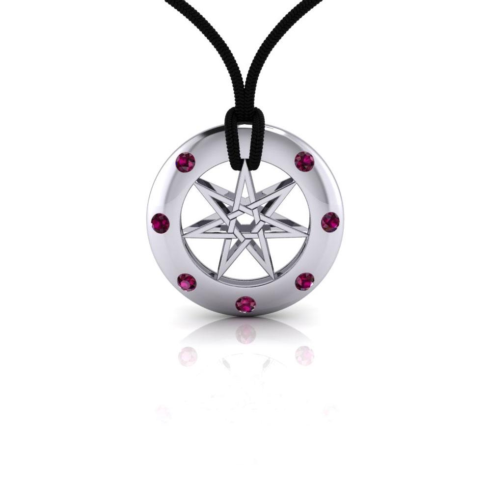 Sexy Witch Seven Pointed Star with Gemstones Silver Pendant Set TSE428 Set