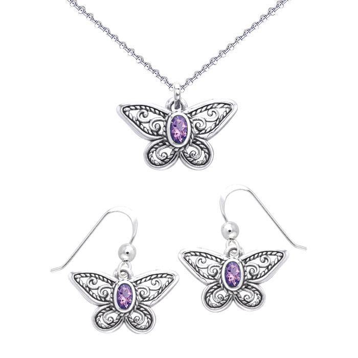 Transform into a beautiful butterfly ~ Sterling Silver Jewelry Set with Splendid Gemstones TSE570 Set